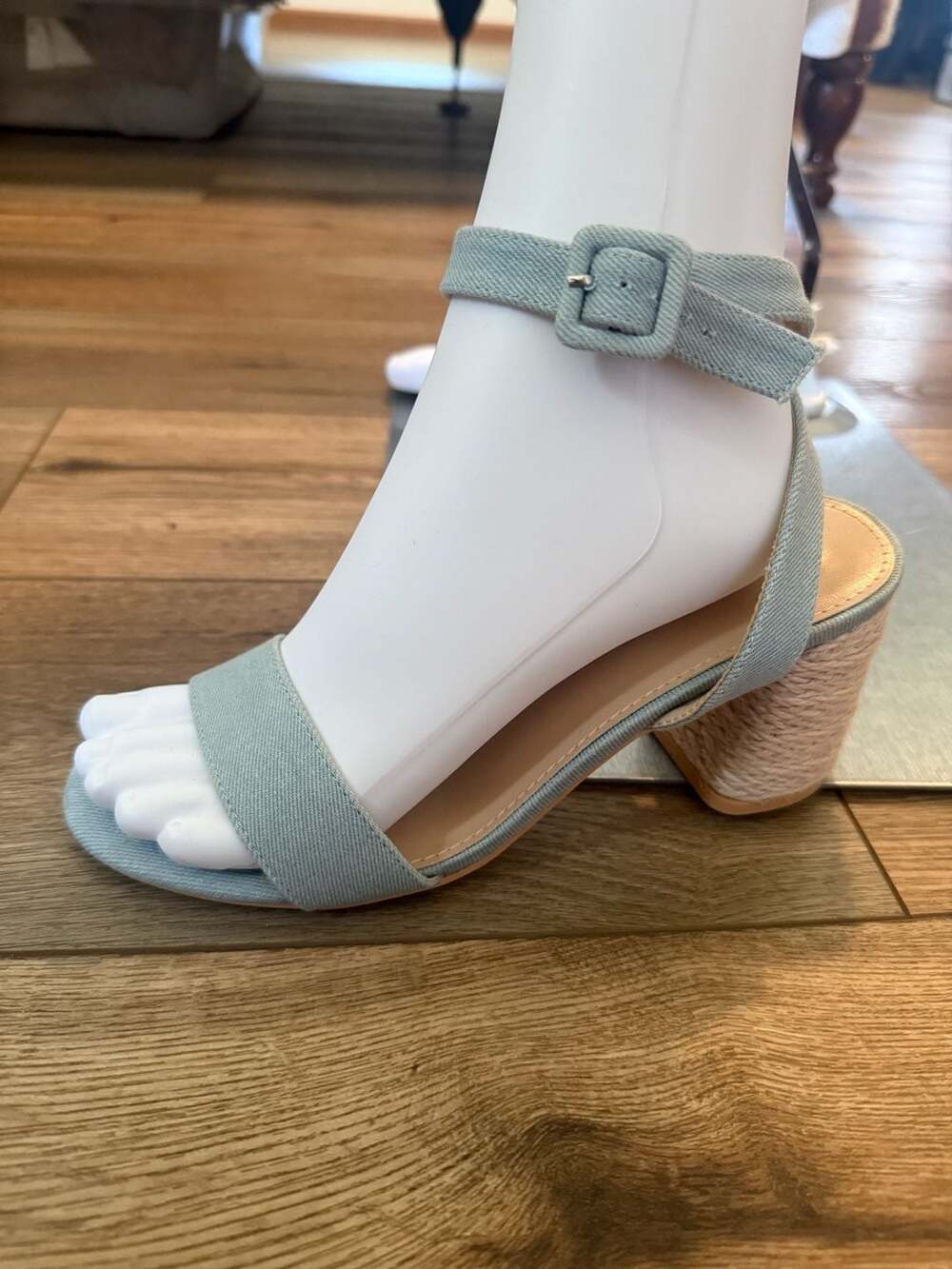 Berness Denim Ankle Strap Block Heel Sandals